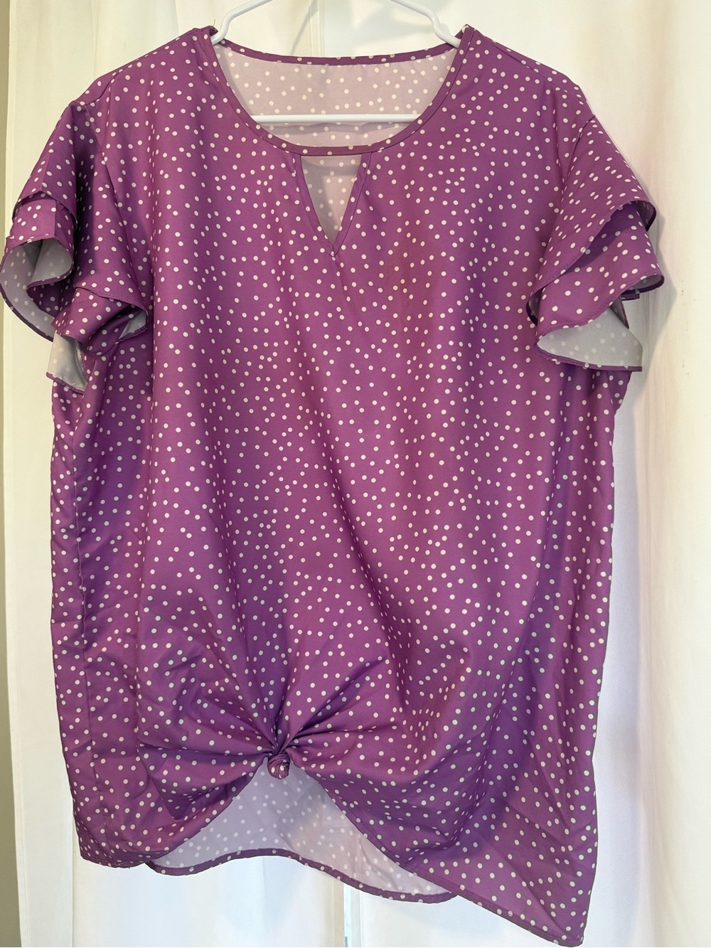 Purple Polka Dot Ruffle Sleeve Blouse